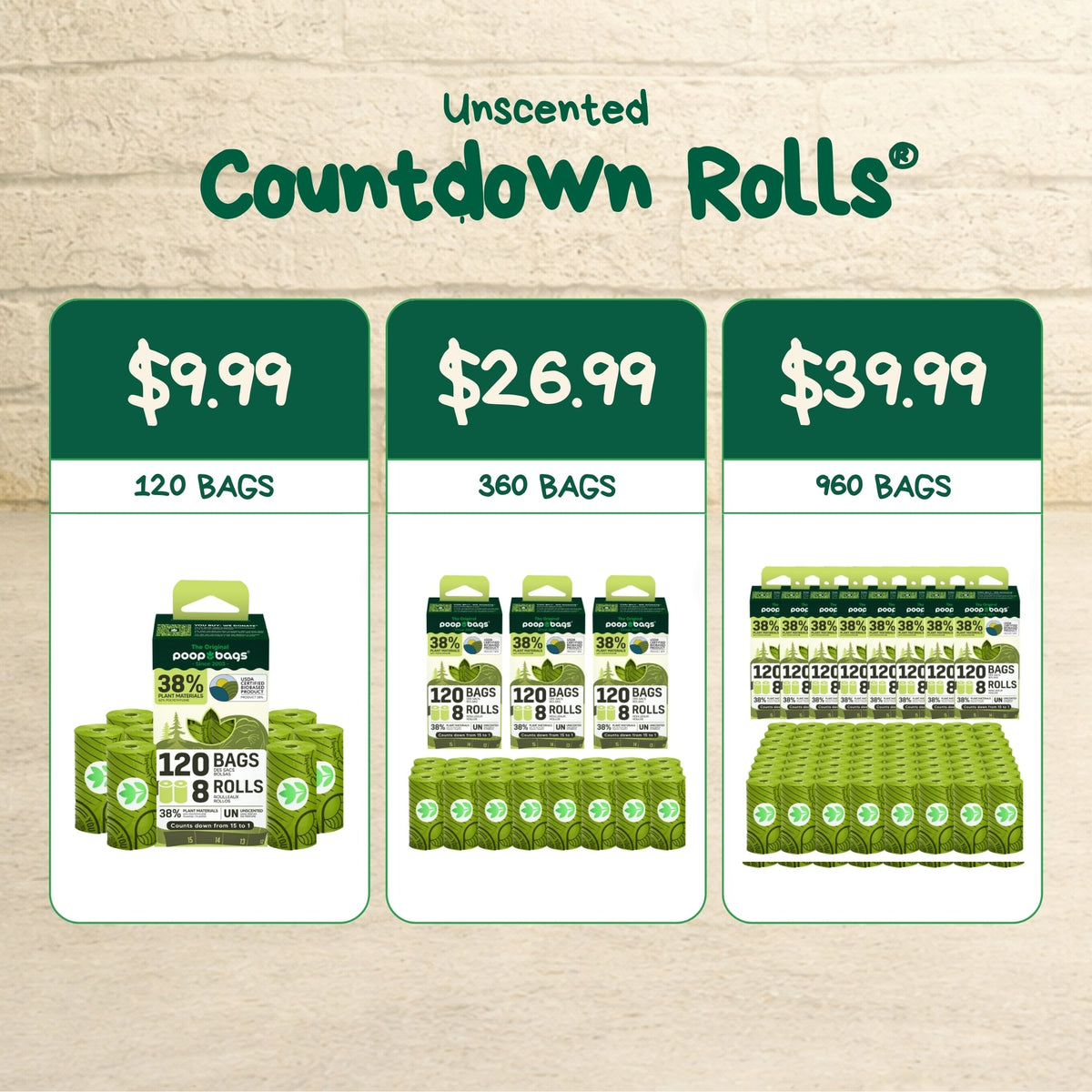 Countdown Rolls® Unscented Leash Roll Poop Bags