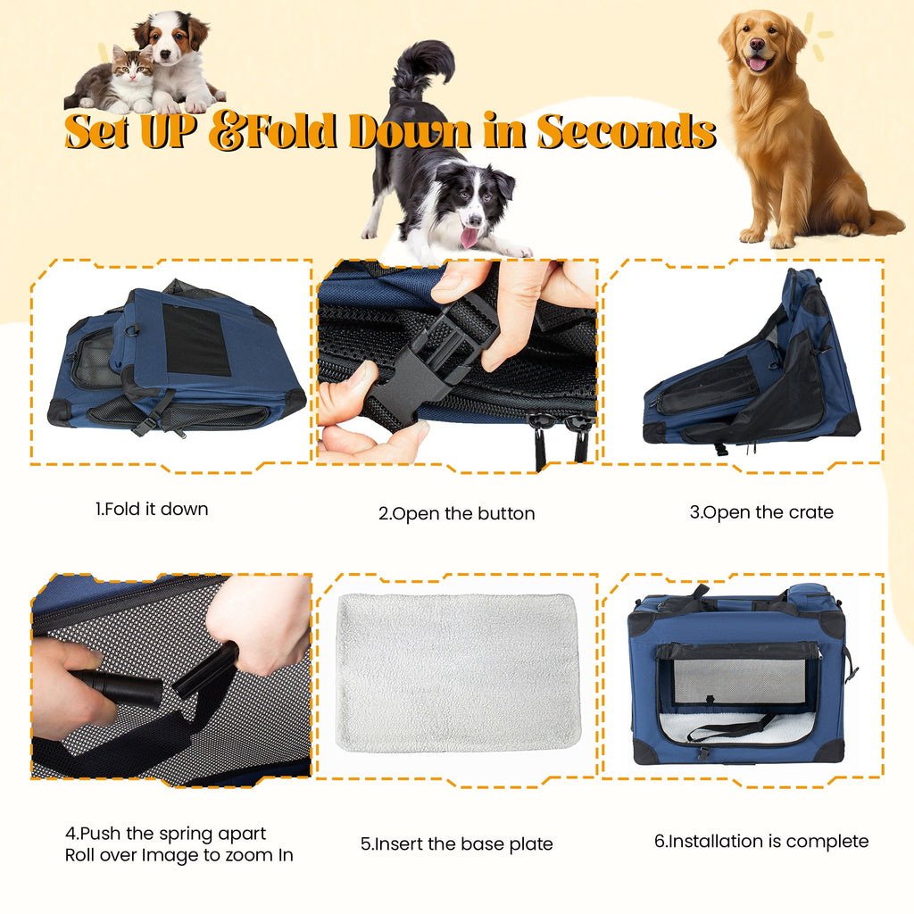 32'' Soft Dog Crates Kennel - Portable Folding Pet Carrier